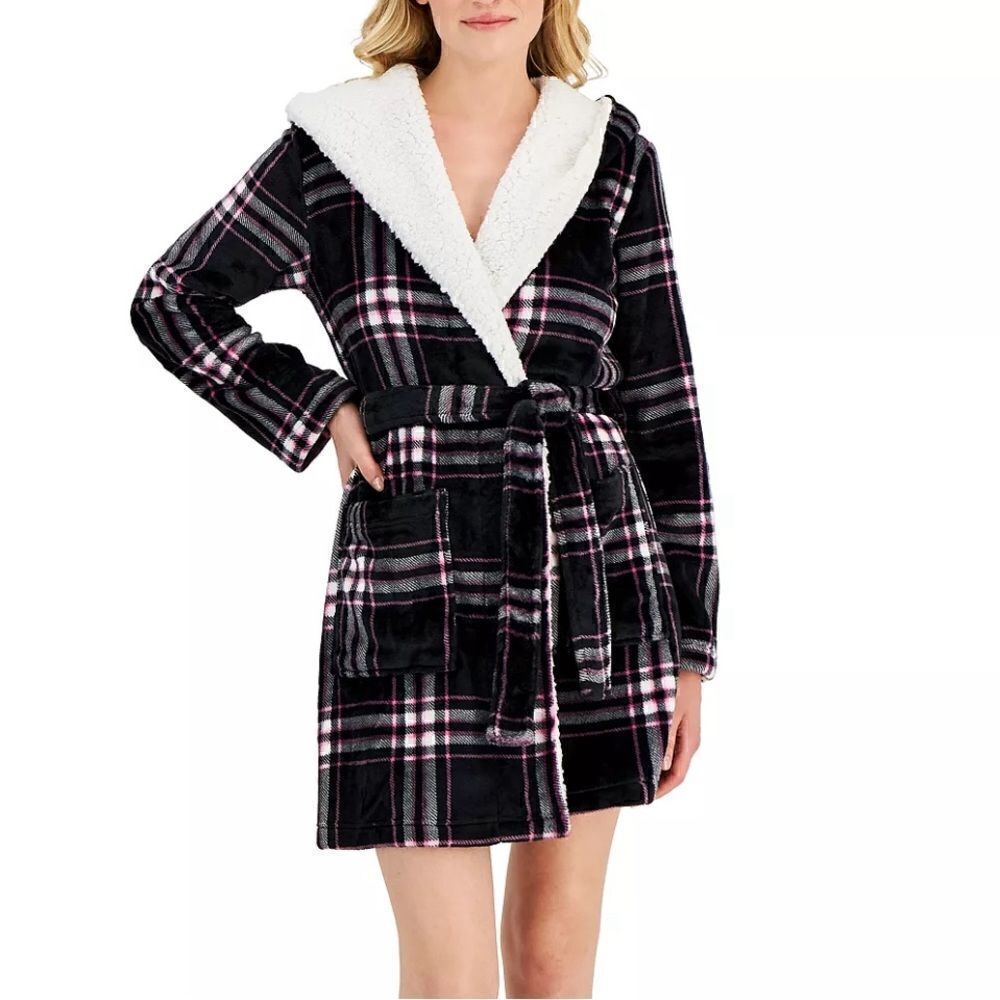 🆕 Jenni Intimates Holiday Plaid Sherpa Hooded Robe size XL/XXL